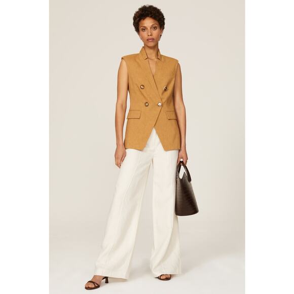 VERONICA BEARD Camel Tan Amika Vest Linen Blend Double Breasted Vest Size 10 - Picture 2 of 16